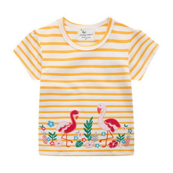 Летни детски тениски с къси ръкави за момичета с щампи на животни Горнище за малко момиче Бебешки тениски на райета Детски дрехи