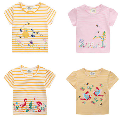 Летни детски тениски с къси ръкави за момичета с щампи на животни Горнище за малко момиче Бебешки тениски на райета Детски дрехи