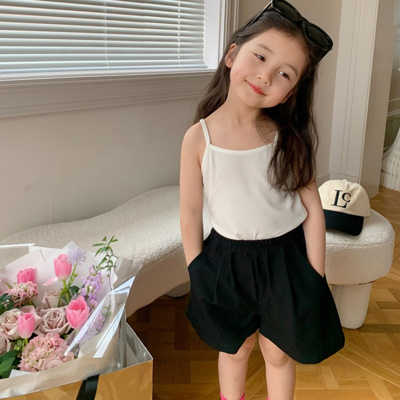 Vasaros vaikiški šortai mergaičių šortai elastiniu juosmeniu medvilninės trumpos kelnės vienspalvės plačios kojos bamblys mergaitės laisvalaikio paplūdimio aprangos šortai 3-8T