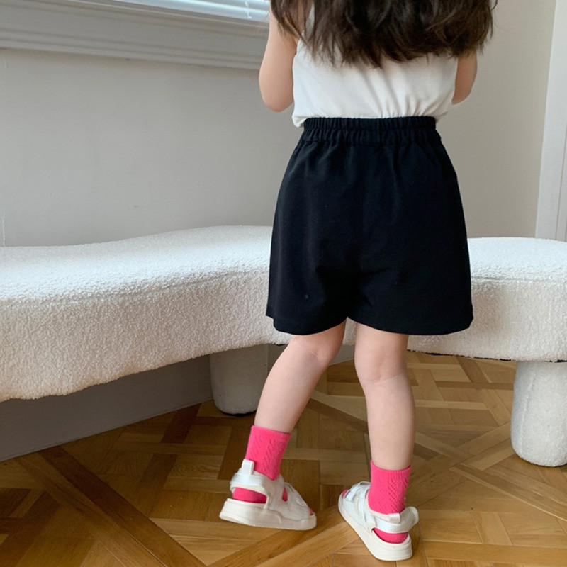 Vasaros vaikiški šortai mergaičių šortai elastiniu juosmeniu medvilninės trumpos kelnės vienspalvės plačios kojos bamblys mergaitės laisvalaikio paplūdimio aprangos šortai 3-8T