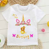 It`S My Birthday Unicorn Flowers Print Number Тениски за малко дете Подарък за рожден ден за момичета Детски дрехи Сладки забавни горнища на тениска