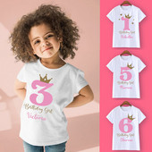 Crown Birthday Fete Tricou personalizat 1-10Y Tricou cu nume personalizat Tricou sălbatic Tricou fete pentru petrecere Haine Cadouri pentru copii Topuri la modă