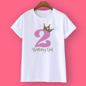 Персонализирана тениска Crown Birthday Girls 1-10Y Тениска с персонализирано име Wild Tee Парти тениска за момичета Дрехи Детски подаръци Модни горнища
