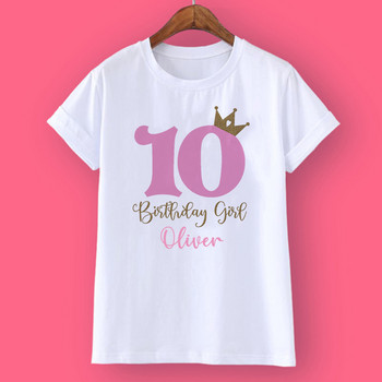 Crown Birthday Girls Personalized T-shirt 1-10Y Custom name T-shirt Wild Tee Girls Party Tshirt Ρούχα Παιδικά δώρα Μόδα μπλουζάκια