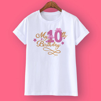Деца, момичета, летни тениски с номера за рожден ден, тениска с къс ръкав, размер 1-12 години, детски парти дрехи, горнища, подаръци за момичета за рожден ден