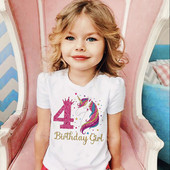 Egyszarvú születésnapi lány ing rövid ujjú rajzfilm grafikai felsők Divat 1-12 Születésnapi póló Gyerekruhák Nyári Parti Ajándékok