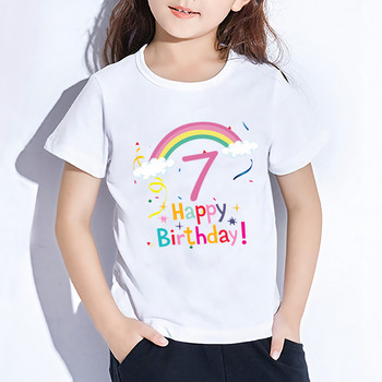 Детска тениска с принт на дъга с номера 1-9, горнища, момчета, момичета, подарък за честит рожден ден, ежедневни дрехи в стил Kawaii, нова тениска с анимационни филми, YKP027