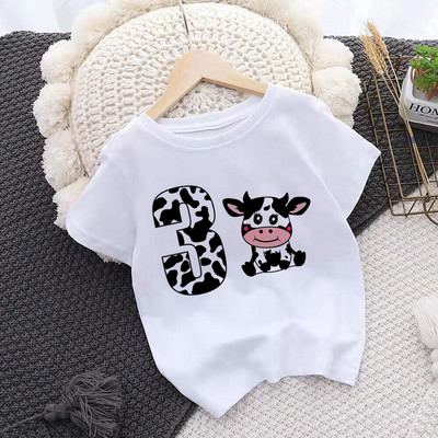 Karvės numerio gimtadienio marškinėliai 1-10 Gimtadienio marškinėliai Wild Tee Girls Party T marškinėliai Cows Print Drabužiai Vaikai Dovanos Mados Tops Marškinėliai