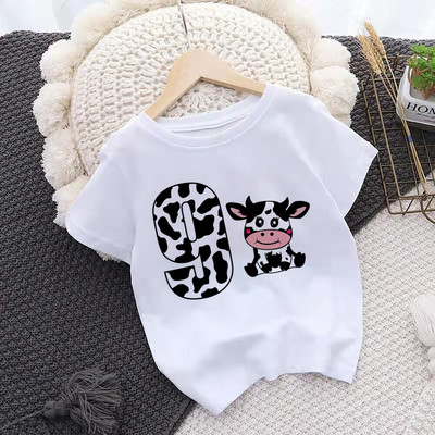 Karvės numerio gimtadienio marškinėliai 1-10 Gimtadienio marškinėliai Wild Tee Girls Party T marškinėliai Cows Print Drabužiai Vaikai Dovanos Mados Tops Marškinėliai