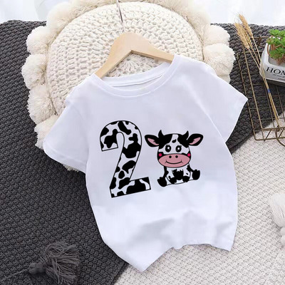 Karvės numerio gimtadienio marškinėliai 1-10 Gimtadienio marškinėliai Wild Tee Girls Party T marškinėliai Cows Print Drabužiai Vaikai Dovanos Mados Tops Marškinėliai