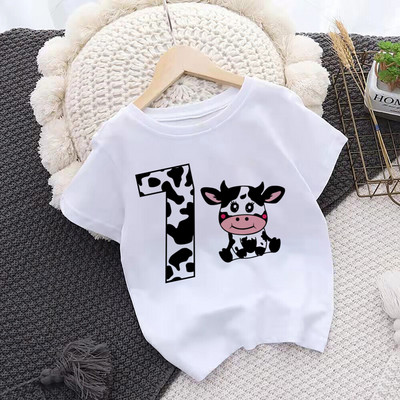 Karvės numerio gimtadienio marškinėliai 1-10 Gimtadienio marškinėliai Wild Tee Girls Party T marškinėliai Cows Print Drabužiai Vaikai Dovanos Mados Tops Marškinėliai