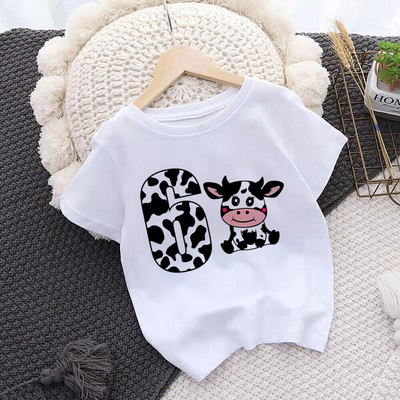 Karvės numerio gimtadienio marškinėliai 1-10 Gimtadienio marškinėliai Wild Tee Girls Party T marškinėliai Cows Print Drabužiai Vaikai Dovanos Mados Tops Marškinėliai