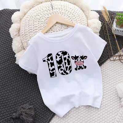 Karvės numerio gimtadienio marškinėliai 1-10 Gimtadienio marškinėliai Wild Tee Girls Party T marškinėliai Cows Print Drabužiai Vaikai Dovanos Mados Tops Marškinėliai