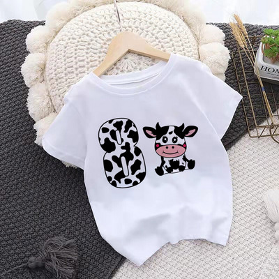 Karvės numerio gimtadienio marškinėliai 1-10 Gimtadienio marškinėliai Wild Tee Girls Party T marškinėliai Cows Print Drabužiai Vaikai Dovanos Mados Tops Marškinėliai