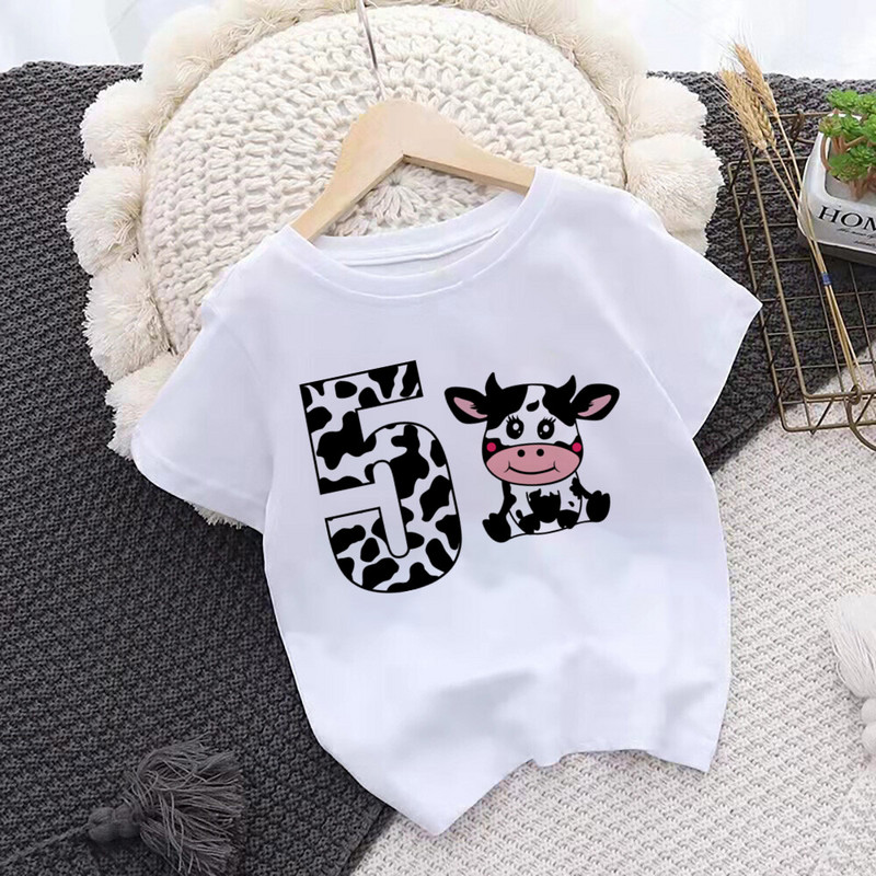 Karvės numerio gimtadienio marškinėliai 1-10 Gimtadienio marškinėliai Wild Tee Girls Party T marškinėliai Cows Print Drabužiai Vaikai Dovanos Mados Tops Marškinėliai