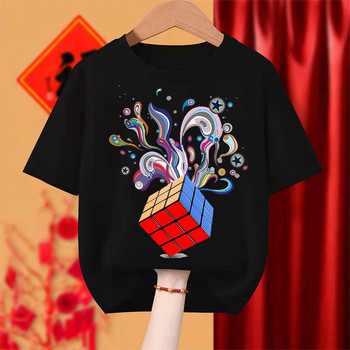Funny Cool Rubik\'s Print Boy Girl White T-shirt Kid Summer Harajuku Kawaii Funny Little Baby Y2K Applications Clothes,Drop Ship