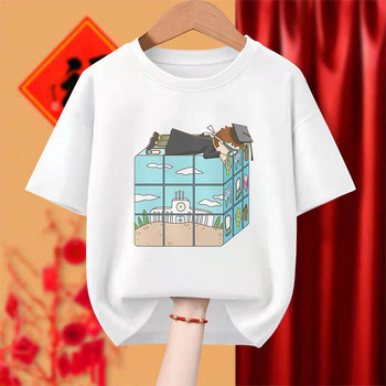Funny Cool Rubik\'s Print Boy Girl White T-shirt Kid Summer Harajuku Kawaii Funny Little Baby Y2K Applications Clothes,Drop Ship