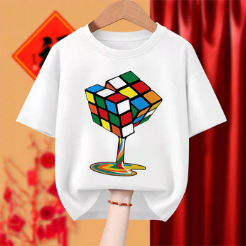 Забавно Cool Rubik\'s Print Boy Girl Бяла тениска Kid Summer Harajuku Kawaii Funny Little Baby Y2K приложения Дрехи, Drop Ship
