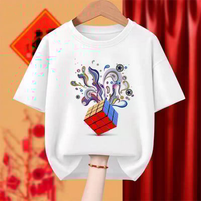 Funny Cool Rubikov Print Dječak Djevojčica Bijela majica Kid Summer Harajuku Kawaii Funny Little Baby Y2K aplikacije Odjeća, isporuka
