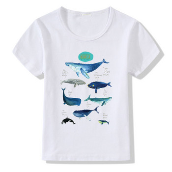 Καλοκαιρινό μπλουζάκι με στάμπα καρχαρία παιδικό μπλουζάκι με σχέδιο φάλαινας Harajuku κοντομάνικο κοριτσάκι αγόρι καλοκαιρινό στρογγυλό βαμβακερό μπλουζάκι