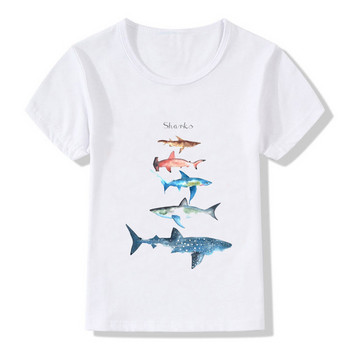 Καλοκαιρινό μπλουζάκι με στάμπα καρχαρία παιδικό μπλουζάκι με σχέδιο φάλαινας Harajuku κοντομάνικο κοριτσάκι αγόρι καλοκαιρινό στρογγυλό βαμβακερό μπλουζάκι