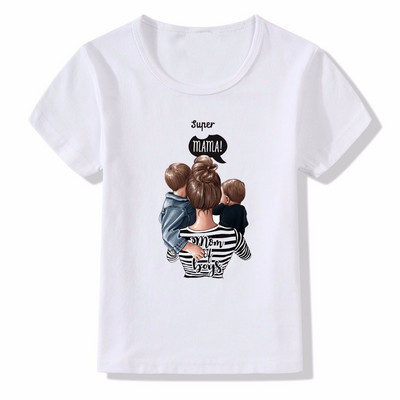 Тениска Super Mama Детски ежедневен летен стил Тениска с къс ръкав Детска тениска Mother`s Love Print Tee Shirt Boys Grils Tops