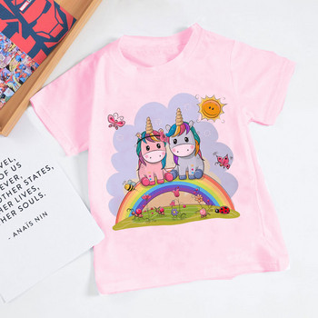 Μόδα χαριτωμένα παιδικά ρούχα Μονόκερος Κοριτσίστικες μπλούζες Rainbow Horse Girls Tshirt Cartoon Βρεφικά ρούχα για αγόρι με στρογγυλή λαιμόκοψη Νέο παιδικό πουκάμισο