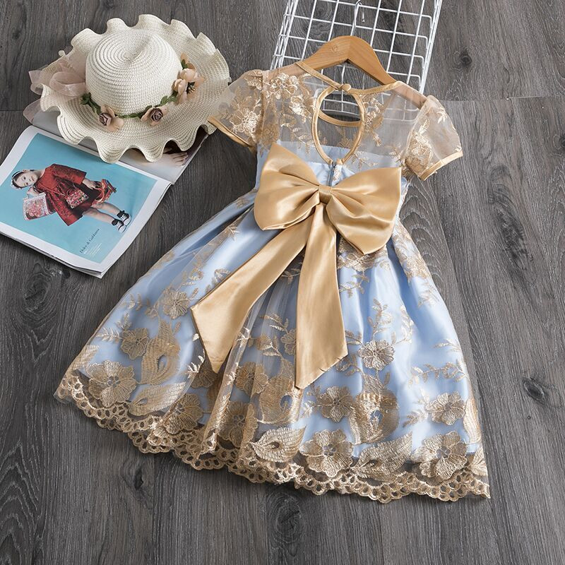 4-10 éves lányok nyári ruha, felfújt ujjú hercegnői ruha, lányok születésnapi masni-csomós jelmezek, szép gyerekek ruha gyerekeknek, Vestidos