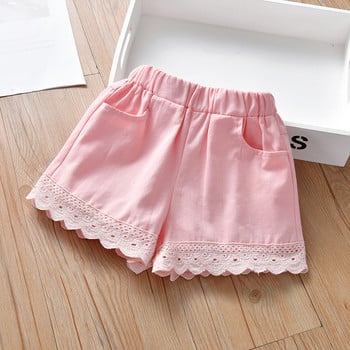 Летни ежедневни дантелени панталони с папийонка и ластик на талията за момиченца, прекрасни къси панталони за 1-9 години