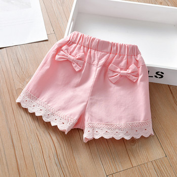 Летни ежедневни дантелени панталони с папийонка и ластик на талията за момиченца, прекрасни къси панталони за 1-9 години
