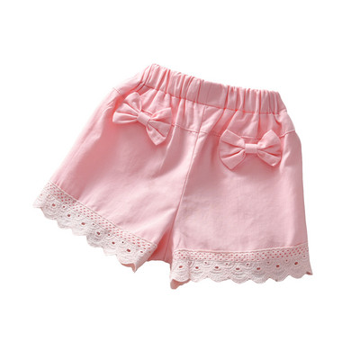 Summer Casual Bowtie Lace Patchwork Baby Girls Elastic Waist Lovely Shorts Pant For 1-9 Years