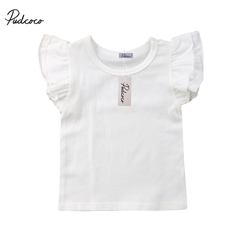 Тениска за бебета, бебешки момичета, тениска за деца, малки момиченца, плътна тениска с памучен принт, тениска с къс ръкав и отворени рамена 1-6T