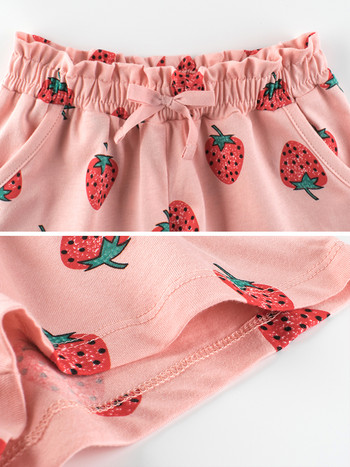 LJMOFA Καλοκαιρινό βαμβακερό σορτς για κορίτσια Χαριτωμένο σορτς για νήπια Ψηλόμεση ελαστικό παιδικό παντελόνι Cartoon Strawberry Fashion Βρεφικά ρούχα D345