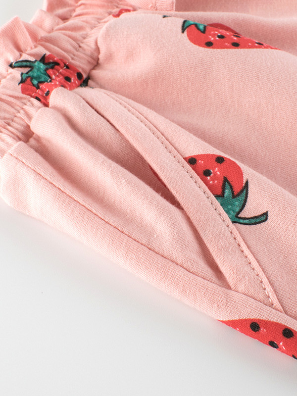 LJMOFA Ljetne pamučne kratke hlače za djevojčice Slatke kratke hlače za malu djecu, elastične dječje hlače s visokim strukom, modna dječja odjeća u obliku jagoda D345