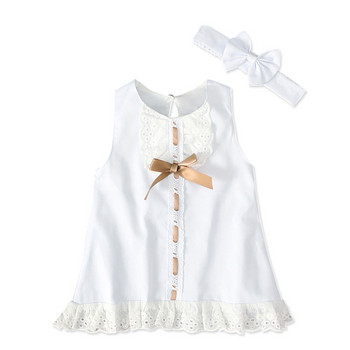 Μικρό Νεογέννητο Κοριτσίστικο Λευκό Φόρεμα Πριγκίπισσα Δαντέλα Φιόγκος Μια γραμμή Φορέματα για πάρτι για κοριτσάκια Καλοκαιρινά