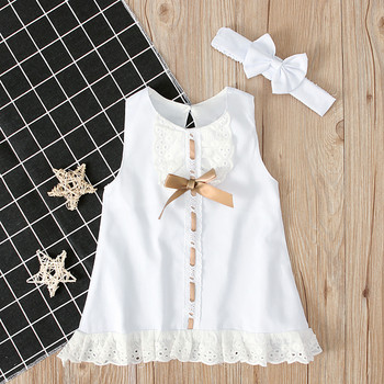 Μικρό Νεογέννητο Κοριτσίστικο Λευκό Φόρεμα Πριγκίπισσα Δαντέλα Φιόγκος Μια γραμμή Φορέματα για πάρτι για κοριτσάκια Καλοκαιρινά