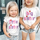 Big Sister Little Sister Twins Sister marškinėliai Vaikiški trumpomis rankovėmis Viršutiniai Tinkantys drabužiai Marškinėliai Balti marškinėliai Vaikiški viršutiniai drabužiai mergaitėms