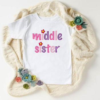 Big Sister Little Sister Twins Sister Tshirt Παιδικά κοντομάνικα μπλουζάκια με ασορτί στολή Λευκό μπλουζάκι Παιδικά κορυφαία ρούχα για κορίτσια