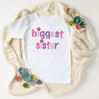 Big Sister Little Sister Twins Sister Tshirt Παιδικά κοντομάνικα μπλουζάκια με ασορτί στολή Λευκό μπλουζάκι Παιδικά κορυφαία ρούχα για κορίτσια