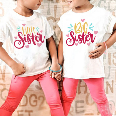 Big Sister Little Sister Детска тениска за момичета Подходящо облекло Топове Лятна тениска Детски дрехи Тениска с къс ръкав за малко дете