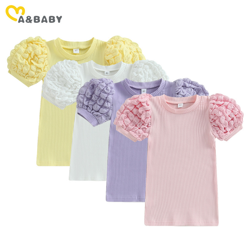 Ma&baby, letné šaty pre dievčatá, 6M-4R, pletené, s nafúknutými rukávmi, rovné, pre dojčatá a dievčatá, veľkosť D06