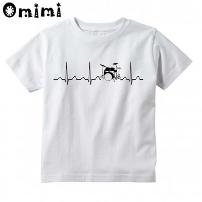 Момчета/момичета Барабани Барабанист Heartbeat Модна тениска с щампи Детски горнища с къс ръкав Детска бяла тениска, ooo977