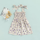 Ma&Baby 6M-4Y Ljetna haljina za malu djecu, djevojčice, cvjetna haljina s mašnom A-kroja, haljine s cvjetnim printom, Boemski praznični kostimi za plažu D35