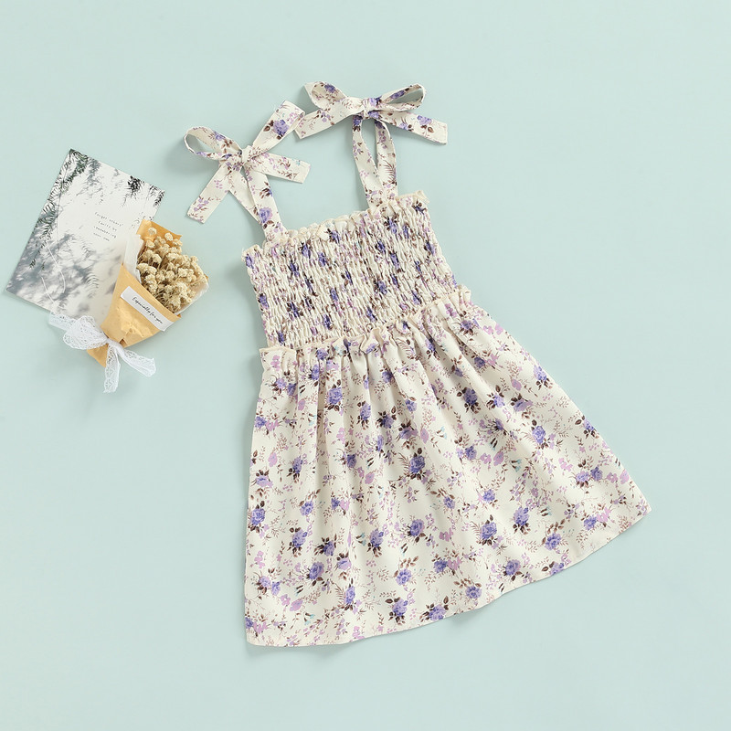 Ma&Baby 6M-4Y Ljetna haljina za malu djecu, djevojčice, cvjetna haljina s mašnom A-kroja, haljine s cvjetnim printom, Boemski praznični kostimi za plažu D35