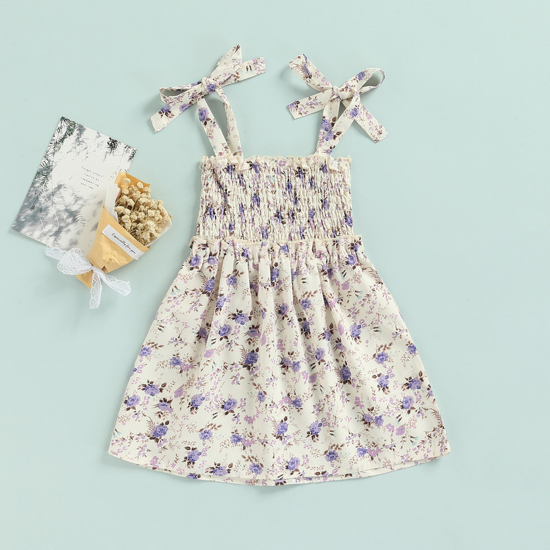 Ma&Baby 6M-4Y Ljetna haljina za malu djecu, djevojčice, cvjetna haljina s mašnom A-kroja, haljine s cvjetnim printom, Boemski praznični kostimi za plažu D35