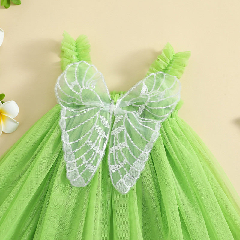 ma&baby 6M-4Y tipegő lányok tüll ruha zöld ujjatlan hercegnős pillangós dekor ruhák lányoknak születésnapi partira D06
