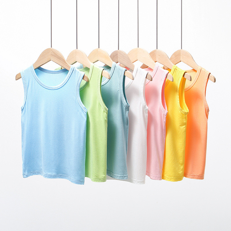 Vasaros vaikų modalinė liemenė berniukams ir mergaitėms vienspalvė kūdikių marškinėlių liemenė be rankovių Medvilniniai viršutiniai marškinėliai 4 6 8 10 12 m.