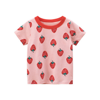 2-8Τ Παιδικά Βρεφικά Ρούχα για Παιδιά Καλοκαιρινά Παιδικά Μπλουζάκια Βαμβακερά Μπλουζάκια με στάμπα φράουλα Χαριτωμένο γλυκό μπλουζάκι επάνω στολή