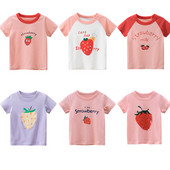 Cute girls T-shirt 2021 New Summer Strawberry Print Βαμβακερά παιδικά κοντομάνικα Top Βρεφικά ρούχα κοριτσίστικα παιδικά μπλουζάκια 2-8 ετών