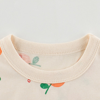 Летни детски горнища за момичета за бебета, малки деца, тениска за момичета, памук, оранжеви тениски с плодове, бежови цветни дрехи 1-8 години